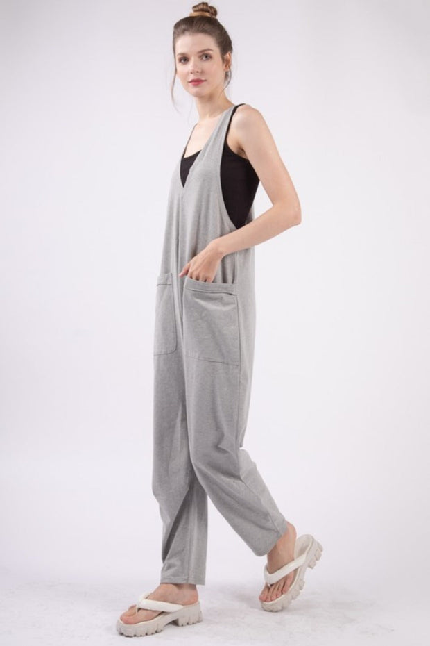 Plunge Sleeveless Jumpsuit with Pockets