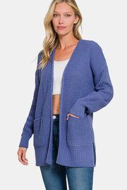 Waffle Open Front Sweater Cardigan