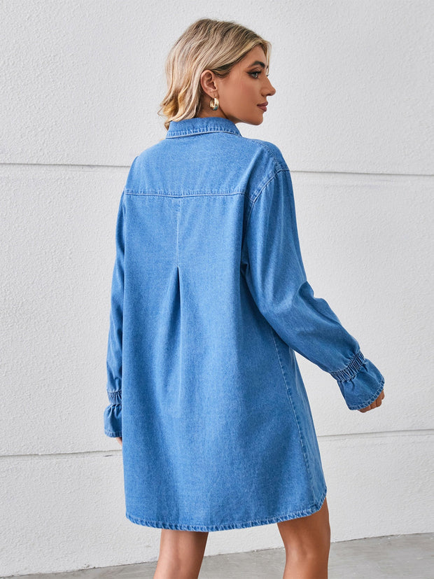 PREORDER Pocketed Dropped Shoulder Mini Denim Dress 2 Colors