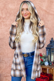 Plaid Open Front Hooded Shacket