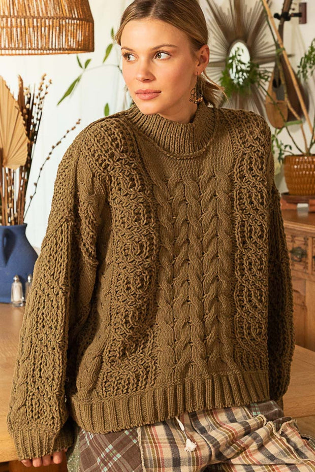 Mock Neck Cable Knit Sweater