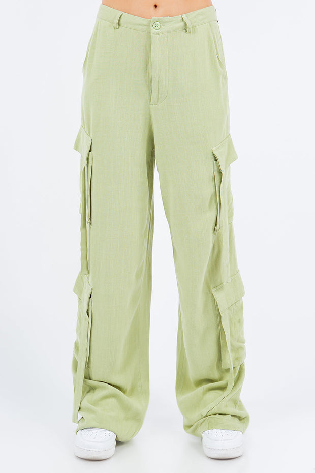 Linen Wide Leg Cargo Pants