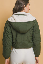 Zip Up Cropped Hooded Sherpa Reversible Jacket