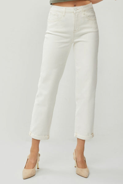 RISEN High Waist Rolled Hem Straight Jeans