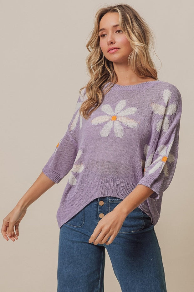 Floral Pattern Slit Sweater