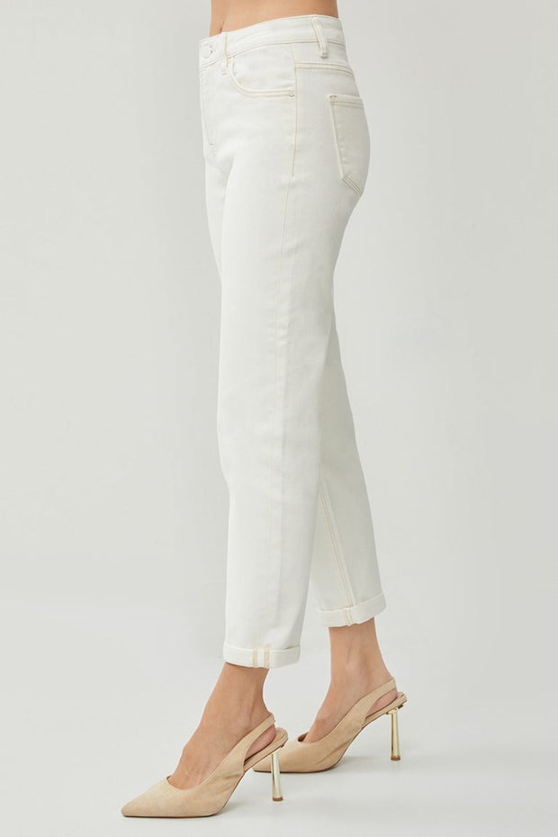 RISEN High Waist Rolled Hem Straight Jeans