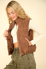 Zip Up Padded Corduroy Puffer Vest