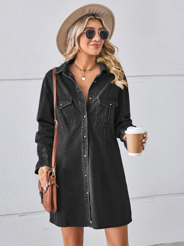 PREORDER Pocketed Dropped Shoulder Mini Denim Dress 2 Colors