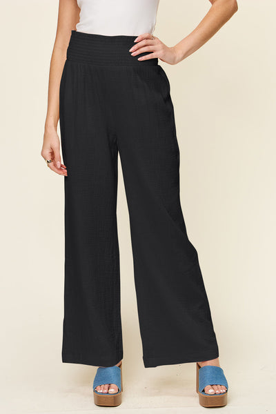 Texture Smocked Waist Wide Leg Pants