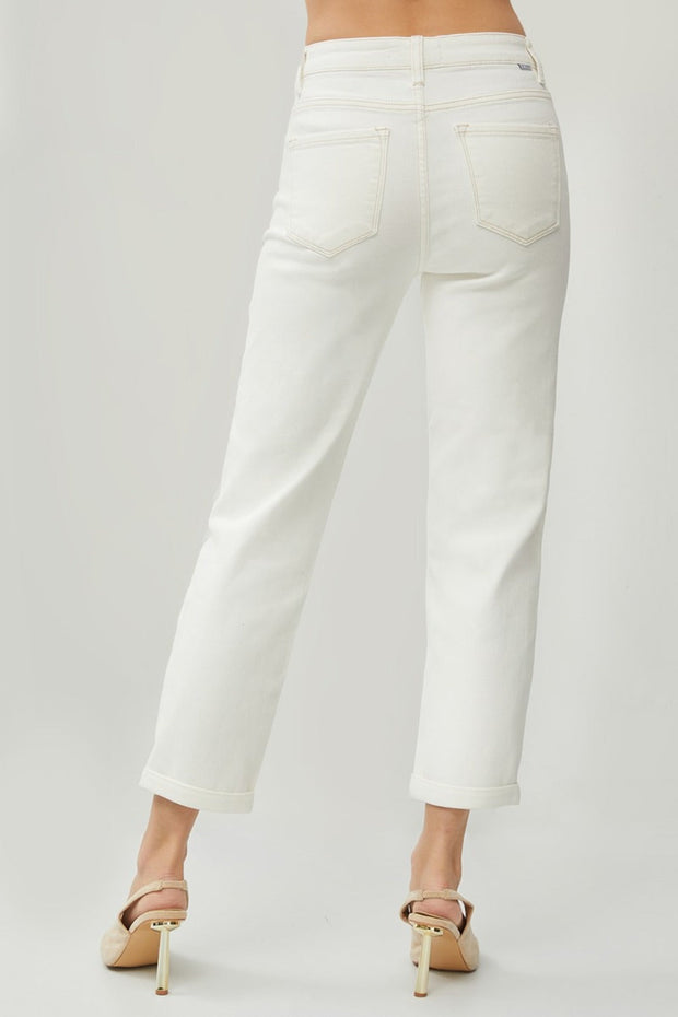 RISEN High Waist Rolled Hem Straight Jeans