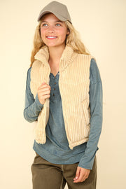 Zip Up Padded Corduroy Puffer Vest