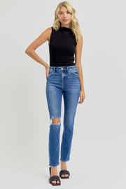 RISEN High Rise Ankle Skinny Knee Distressed Jeans