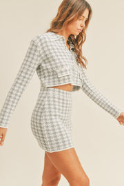 Houndstooth Cropped Knit Cardigan and Mini Skirt Set