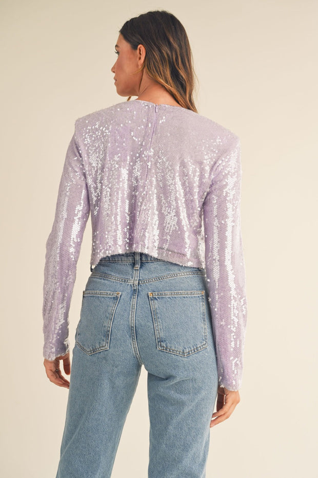 Shoulder Padded Sequin Crop Top