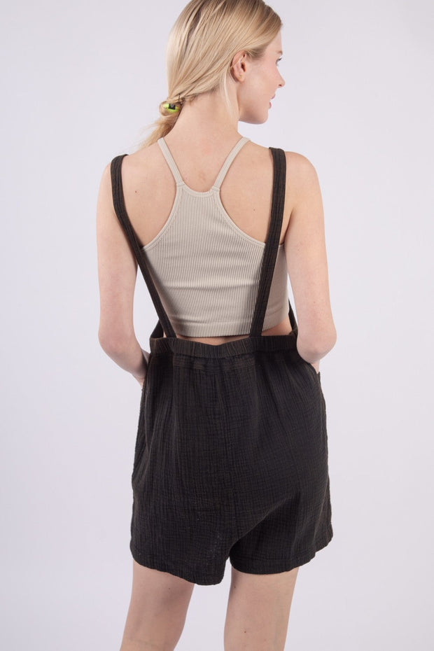 Sleeveless Double Gauze Overalls with Pockets