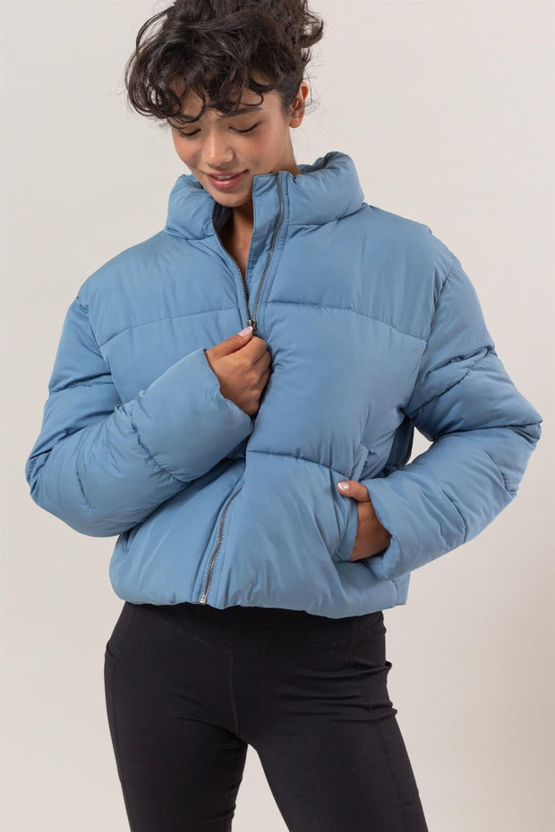 Quilted Back Drawstring Puffer Jacket