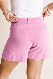 High Waist Pleated Linen Shorts