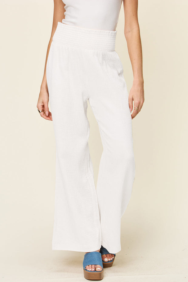 Texture Smocked Waist Wide Leg Pants