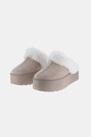 Thick Bottom Fur Trim Snow Slippers