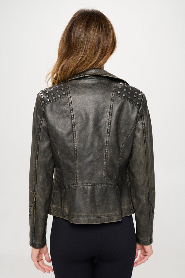 Studded Classic Moto Faux Leather Jacket