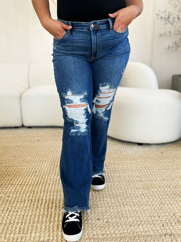 Judy Blue Mid Rise Distressed Raw Hem Jeans