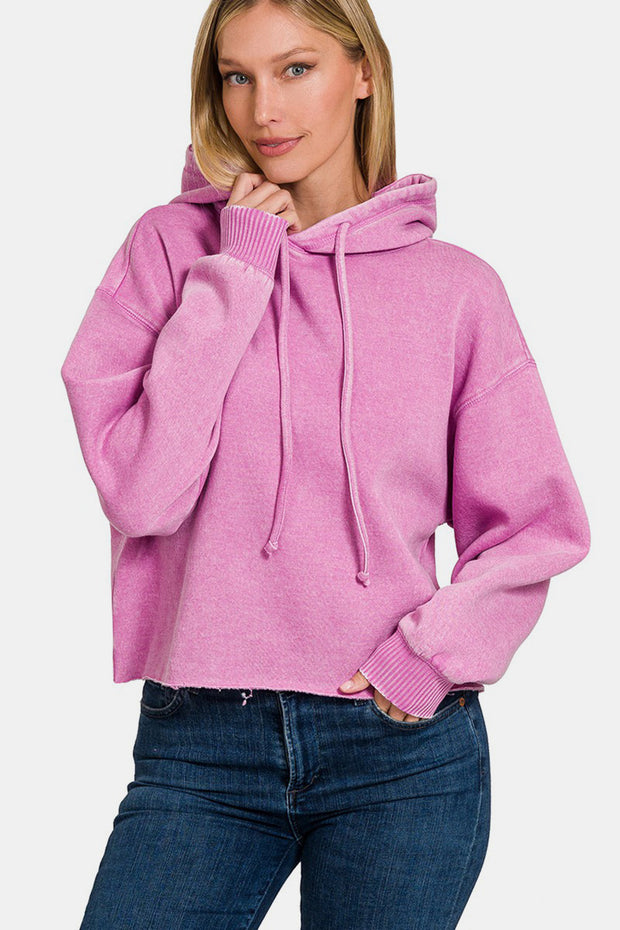 Acid Wash Fleece Cropped Hoodie