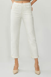 RISEN High Waist Rolled Hem Straight Jeans