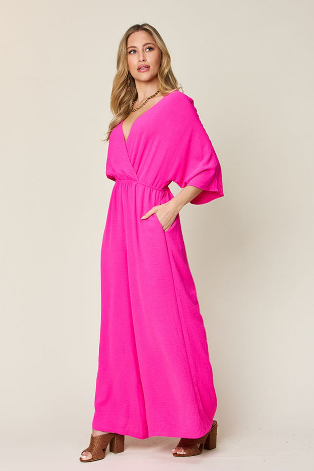 Surplice Wide Leg Jumpsuit with Pockets