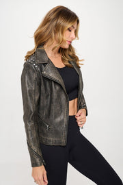 Studded Classic Moto Faux Leather Jacket