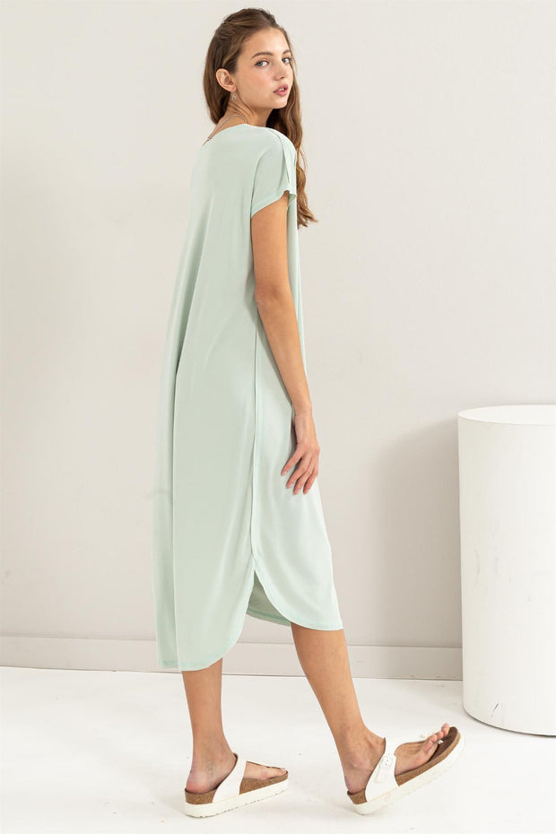 Short Sleeve High-Low Slit Midi Dress